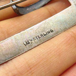 Antique Victorian Signed 925 Sterling Silver Belt Buckle Design Pin Brooch 4