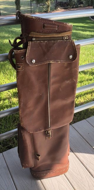 Antique Distressed Leather Golf Club Caddy Bag Hughes Patent Detachable Hoodbag