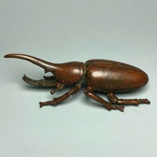 Old Vintage Collectible Chinese Solid Copper Handwork Curculio Ornament Statue