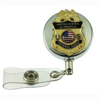 Us Federal Agent Badge Reel Retractable Id Holder Security Card Lanyard Chrome