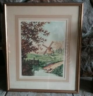 Paris Etching Society Signed Print Vintage The Windmill,  Pierre