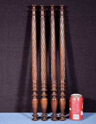 Set Of Four 22 " French Antique Solid Walnut Posts/pillars/columns/balusters
