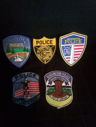 5 Vermont Police Patches - State Of Vermont