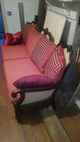 Wicker Back Sofa,  Custom Red And Gold Cushions,  Very.