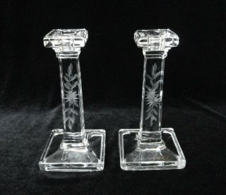 Vintage Cut Glass / Crystal Tall 6 1/4 " Pair Candlesticks 2 Candle Holders Set