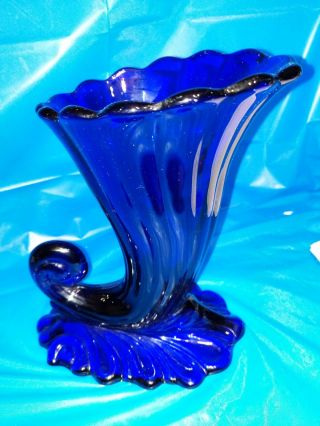 Antique Heisey Stiegel Blue (Cobalt Blue) Cornucopia Horn Of Plenty Large 3