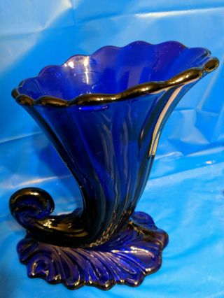 Antique Heisey Stiegel Blue (Cobalt Blue) Cornucopia Horn Of Plenty Large 6