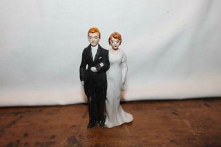 Vintage Porcelain Bride And Groom Cake Topper 3 3/4 " Tall