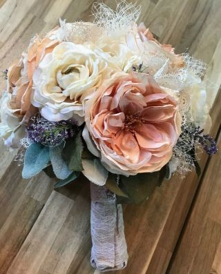 Antique Pink,  Ivory And Lace Accent Bridal Bouquet - Chic Rustic/vintage Style