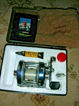 Vintage Daiwa Millionaire 4h High Speed Casting Reel Outfit With Case,  Oil,  Ect.
