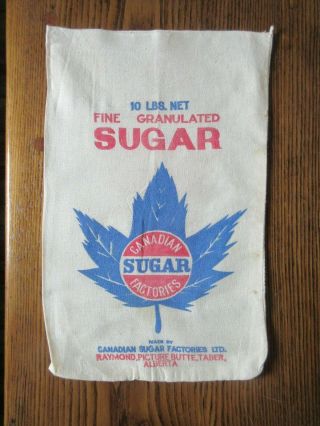 Antique Canadian Sugar Sack Cotton Bag Alberta Canada 10 Lbs 1940s Maple Leaf