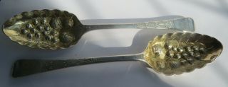 George Iv English Silver Berry Spoons C.  1823