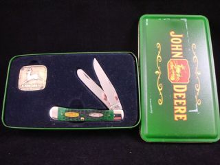 Case Xx Usa Knife 2000 John Deere 6254 Ss Trapper Green Bone In Tin