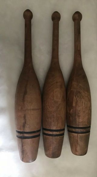 Antique Circus Wood Juggling Pins Clubs Over 2lbs Set Of Three