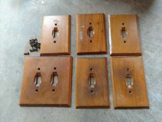 Set Of 6 Vintage Mahogany Wood Toggle Light Switch Plate Cover