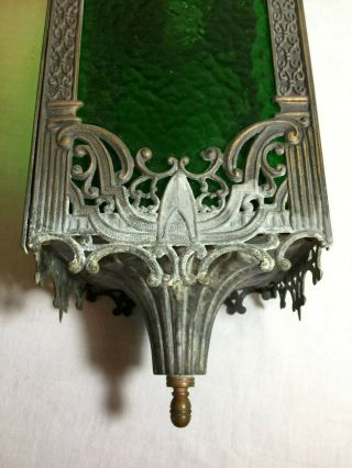 ANTIQUE ARTS&CRAFT PENDANT LIGHT WITH GREEN SLAG GLASS MISSION STYLE 7