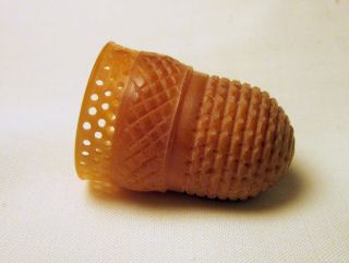 EARLY C 1850 CARVED VEGETABLE IVORY ACORN BEEHIVE SHAPED THIMBLE 3 DAY NR 3
