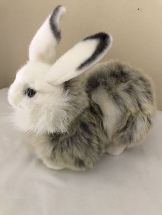 Hansa Bunny Rabbit Realistic Stuffed Animal Toy Winter 3991 White Black Tan