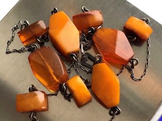 Rare Natural Antique Baltic Vintage Amber Old Butterscotch Beads Necklace 22.  84