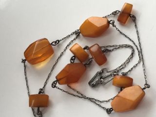 RARE Natural Antique Baltic Vintage Amber OLD BUTTERSCOTCH BEADS Necklace 22.  84 5