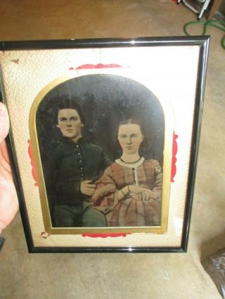 Gorgeous Antique Whole Plate Hand - Tinted Tintype Of Civil War Soldier & Wife