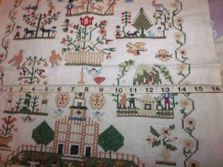 Antique Pattern Cross Stitch Sampler - Adam Eve People Animals Trees 2