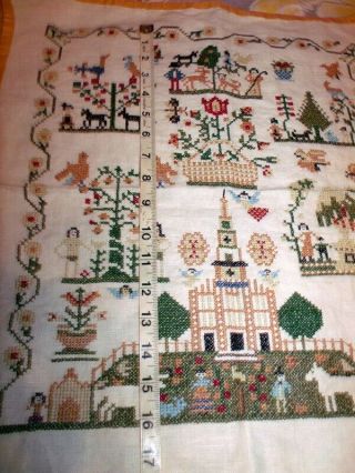 Antique Pattern Cross Stitch Sampler - Adam Eve People Animals Trees 3