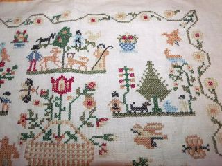 Antique Pattern Cross Stitch Sampler - Adam Eve People Animals Trees 5