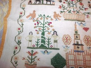 Antique Pattern Cross Stitch Sampler - Adam Eve People Animals Trees 6