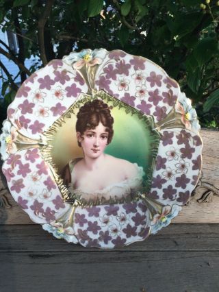 Antique Hand Painted Lady Woman Portrait Plate