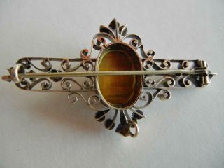 ANTIQUE TIGERS EYE CAMEO BROOCH WITH SEED PEARLS AND SEED TURQUOISE WITH C CLASP 4