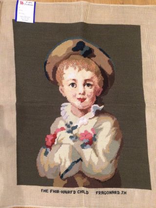 Large Vintage Completed Needlepoint Canvas Tapestry 23 " X 28 "