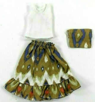 Vintage Barbie Outfit Western Skirt W/matching Clutch Purse & White Top