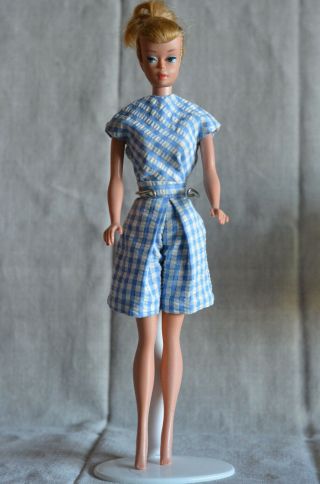 Vintage Barbie Handmade Blue Gingham Shorts And Top,  60s
