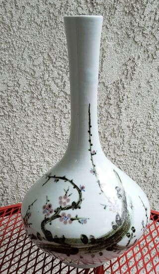 Antique Korean Pottery Flower Vase Signed 14 " Tall
