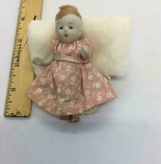 Vintage Miniature German Porcelain Bisque Doll 2 3/4 Inch Dollhouse Girl Doll
