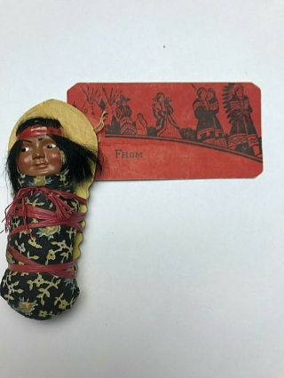 Vintage Native American Indian Skookum Doll With Mailer 4 " Tall