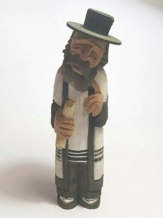 Vintage Wooden Wood Statue Rabbi Figure Hand Carved Carving Decoration 10 "