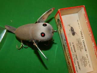 Heddon Crazy Crawler Correct Box 2120 Gm Gray Mouse As They Come Wood