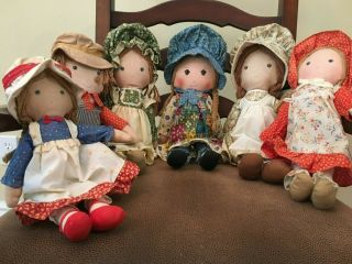 Vintage Knickerbocker Holly Hobbie Cloth Dolls,  Set Of 6
