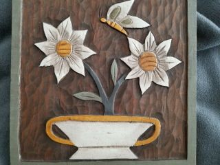 Wood Hand Carving Painting Vintage Flower Butterfly Folk Art Country Farm Rustic
