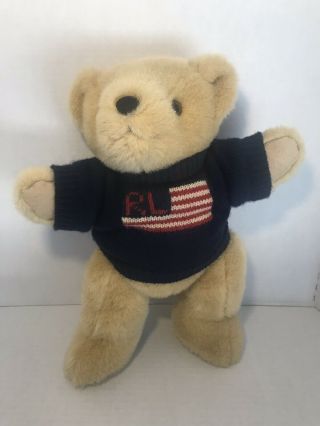 Ralph Lauren Polo - Stuffed Teddy Bear - Usa Flag Sweater - Plush - Vintage 1996