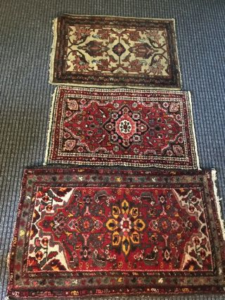 3 Persian Rugs Lg.  One 26” X 44” Hand Knotted In Iran.  Antiques