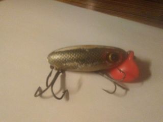 fred arbogast jitterbug.  Wooden fishing lure ww2 era.  With plastic lip 2