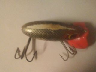 fred arbogast jitterbug.  Wooden fishing lure ww2 era.  With plastic lip 3