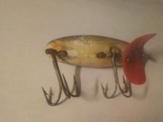fred arbogast jitterbug.  Wooden fishing lure ww2 era.  With plastic lip 4