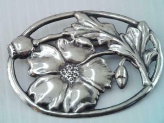 Large Antique Art Deco Sterling Silver Poppy Flower Pin Brooch $9.  99