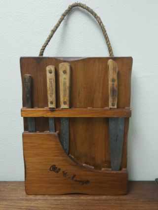 Vintage Old Hickory Knife Set W/ Hanging Block Tru Edge Ontario Usa