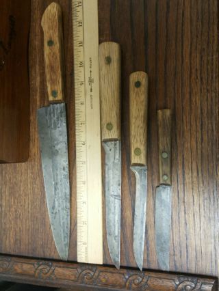 Vintage Old Hickory Knife Set w/ Hanging Block TRU EDGE ONTARIO USA 4