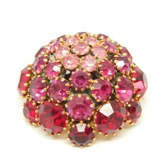 Marked Austria Pink/red Dome Of Crystal Rhinestone 1.  75 " Antique Vtg Pin Brooch